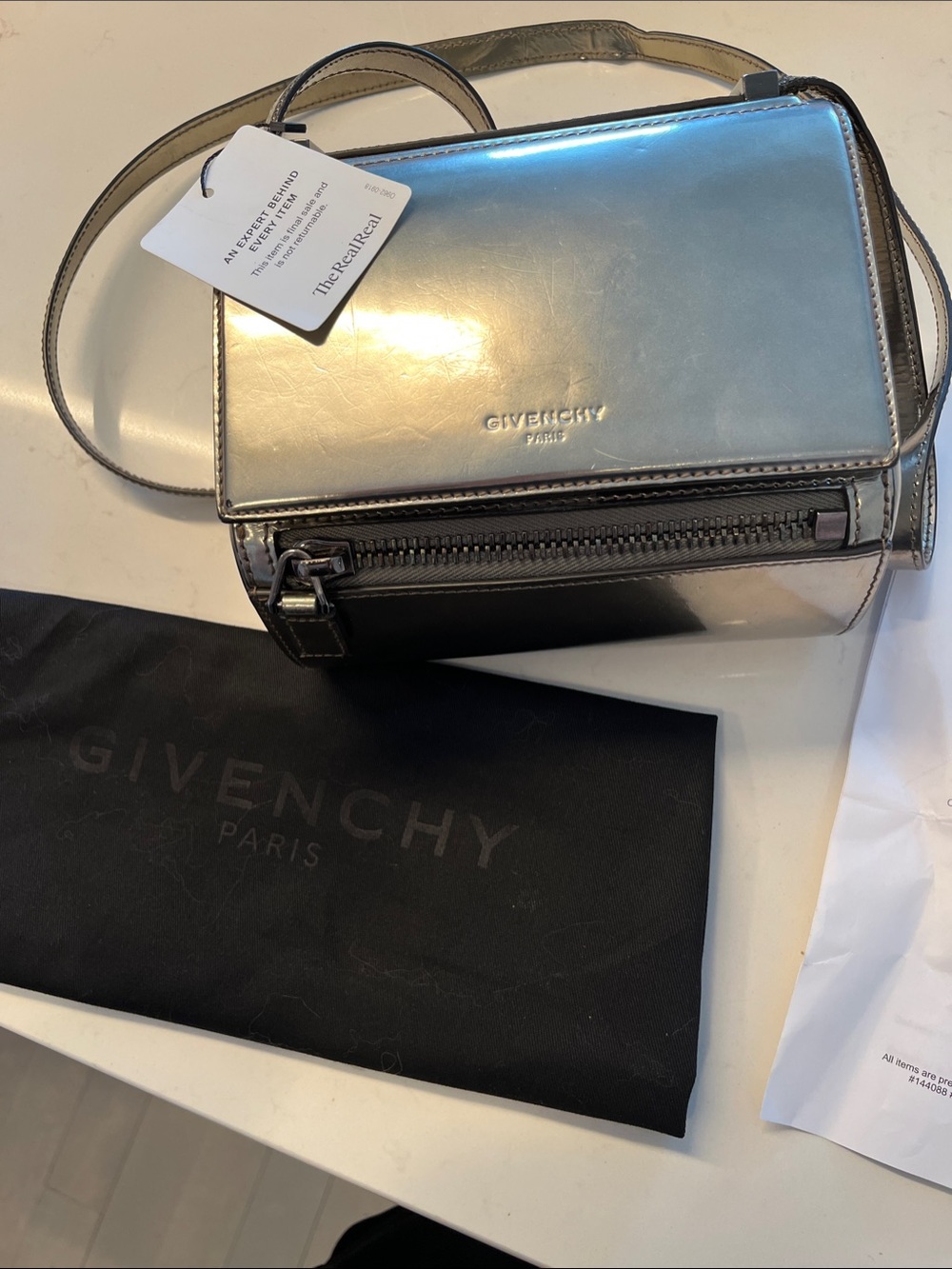 Givenchy Silver Metallic Crossbody Shoulder Bag Pewter